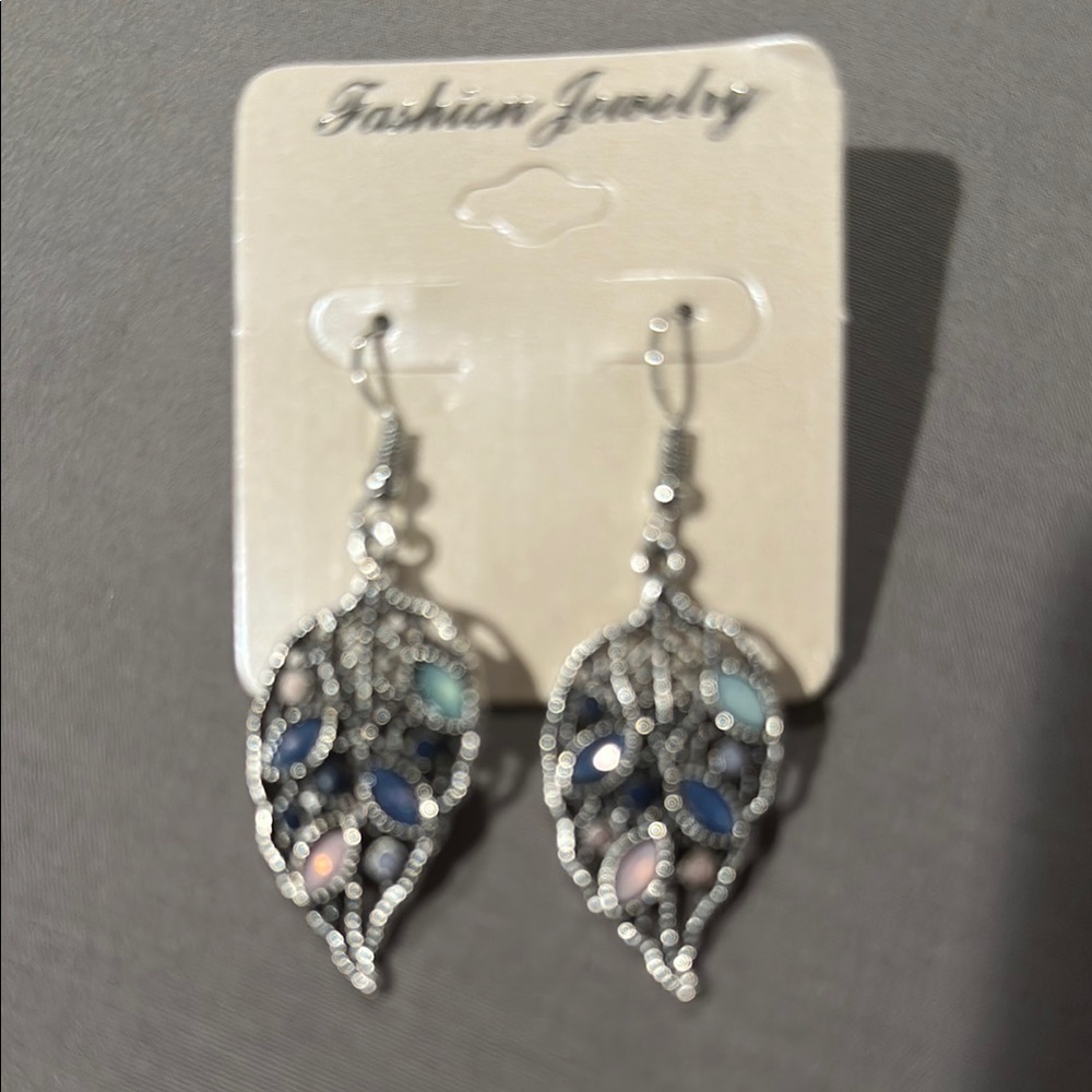 Blue and Silver Filigree Dangle Earrings